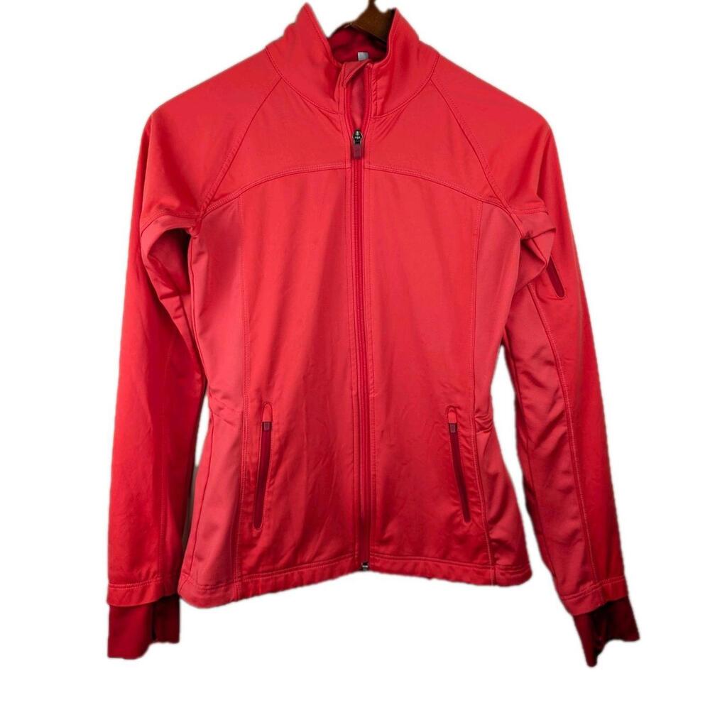 Athleta XXS Bright Coral Half Mile  Full Zip Athletic Jacket Back Dye Cut Detail